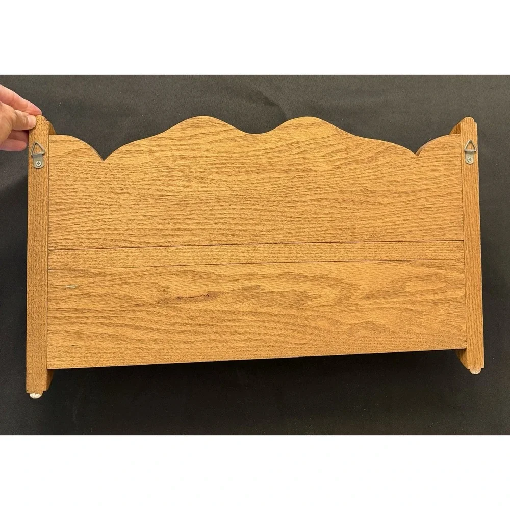 Vintage Solid Oak Hanging Wall Shelf Carved Floral Scroll Appliqué 20